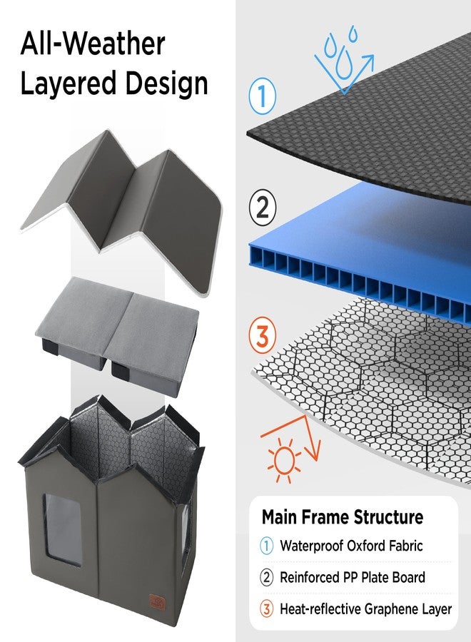 بيد شور بيت قطط خارجي مقاوم للعوامل الجوية من Bedsure - مأوى واسع للغاية معزول للقطط الضالة بقاعدة مرتفعة في الشتاء، مخبأ خارجي مقاوم للماء للحيوانات الأليفة للقطط الضالة، 22.5 × 12.5 × 13.25 بوصة، رمادي - Image 2